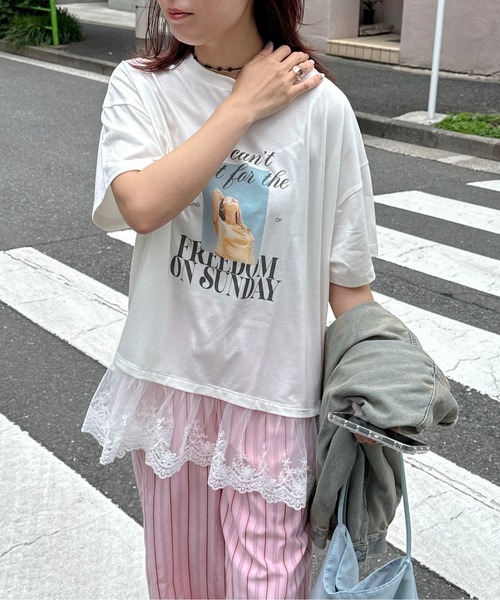 PILIT（ピリット）の「裾レースドッキングTee（Tシャツ/カットソー・レディース・オフホワイト/イエロー・MEDIUM）」の7枚目の写真