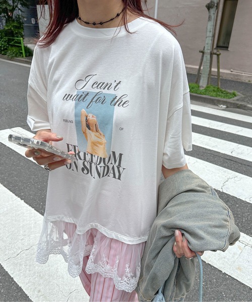 PILIT（ピリット）の「裾レースドッキングTee（Tシャツ/カットソー・レディース・オフホワイト/イエロー・MEDIUM）」の8枚目の写真