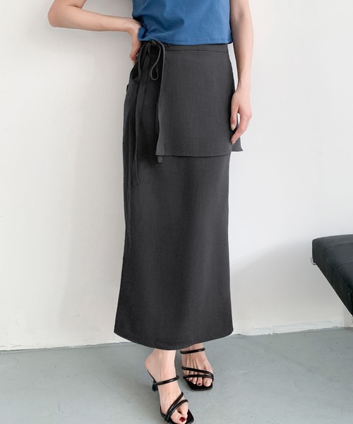 LOWO(ロワ)の「【S~2Lサイズ展開】ラップレイヤードIラインロングスカート(スカート・レディース・チャコールグレー/ブラック/ベージュ/ブラウン・M/S/L/2L)」の9枚目の写真