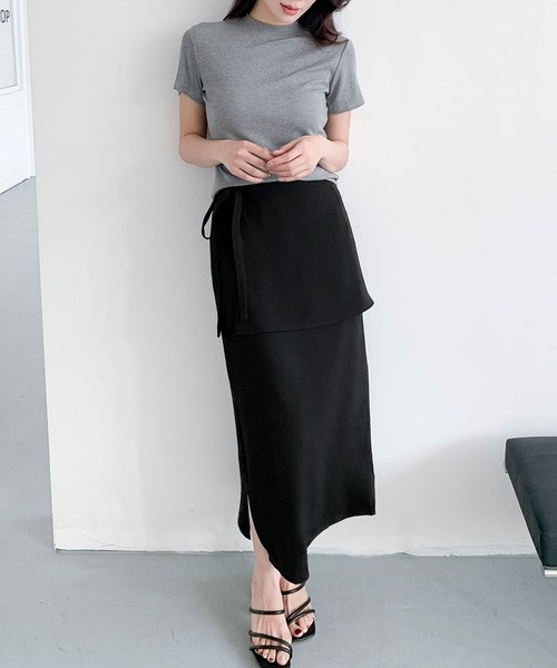 LOWO(ロワ)の「【S~2Lサイズ展開】ラップレイヤードIラインロングスカート(スカート・レディース・チャコールグレー/ブラック/ベージュ/ブラウン・M/S/L/2L)」の16枚目の写真