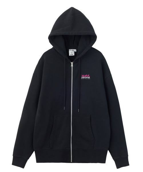 X-girl（エックスガール）の「FACE BOX AND MESSAGE ZIP UP SWEAT HOODIE（パーカー・レディース・ブラック/アッシュ/オリーブ・M/S）」の6枚目の写真
