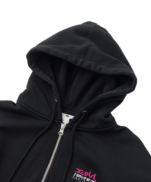 X-girl（エックスガール）の「FACE BOX AND MESSAGE ZIP UP SWEAT HOODIE（パーカー・レディース・ブラック/アッシュ/オリーブ・M/S）」の7枚目の写真