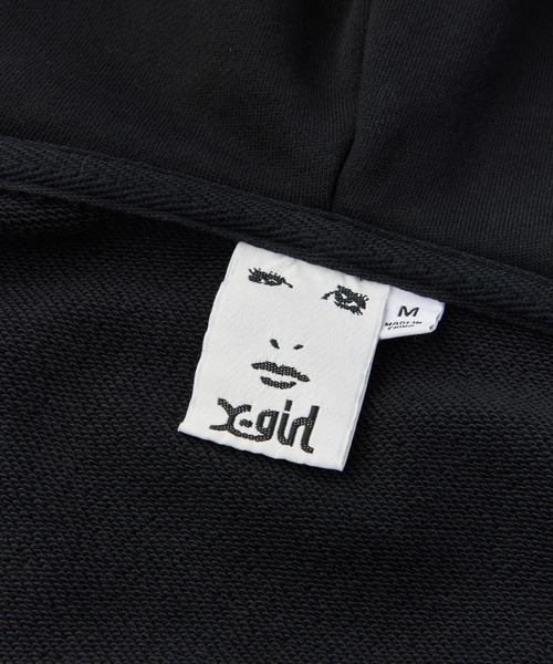 X-girl（エックスガール）の「FACE BOX AND MESSAGE ZIP UP SWEAT HOODIE（パーカー・レディース・ブラック/アッシュ/オリーブ・M/S）」の9枚目の写真