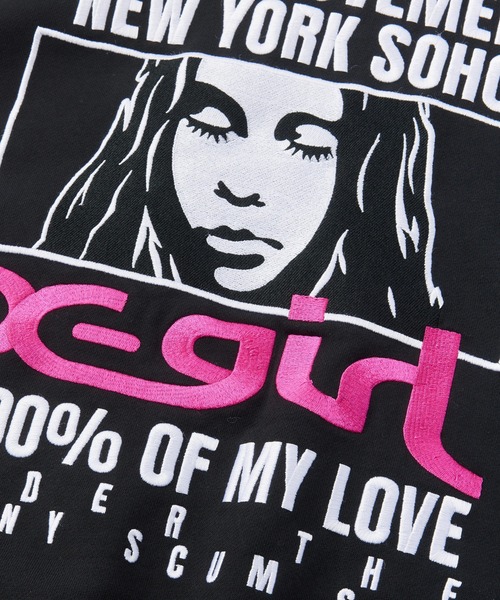 X-girl（エックスガール）の「FACE BOX AND MESSAGE ZIP UP SWEAT HOODIE（パーカー・レディース・ブラック/アッシュ/オリーブ・M/S）」の11枚目の写真