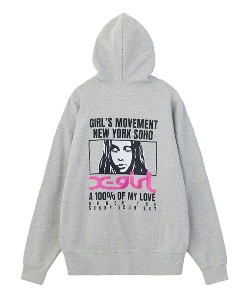 X-girl（エックスガール）の「FACE BOX AND MESSAGE ZIP UP SWEAT HOODIE（パーカー・レディース・ブラック/アッシュ/オリーブ・M/S）」の21枚目の写真