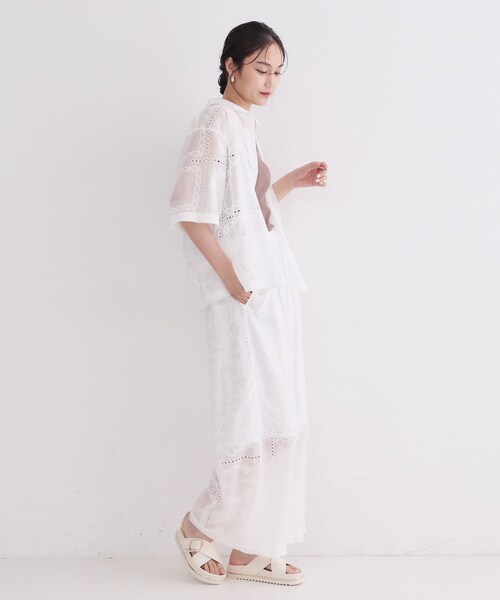 OPAQUE.CLIP（オペークドットクリップ）の「刺繍イージーワイドパンツ／セットアップ対応可【洗濯機OK】（その他パンツ・レディース・ホワイト/ブラウン系その他・40/38/36）」の18枚目の写真
