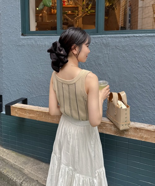 hinari（ヒナリ）の「マルチストライプニットタンク（タンクトップ・レディース・ナチュラル/アイボリー/グリーン/ブラウン・FREE）」の7枚目の写真