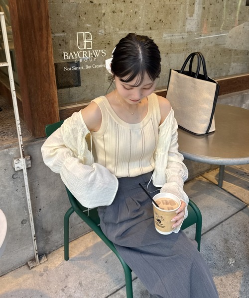 hinari（ヒナリ）の「マルチストライプニットタンク（タンクトップ・レディース・ナチュラル/アイボリー/グリーン/ブラウン・FREE）」の11枚目の写真
