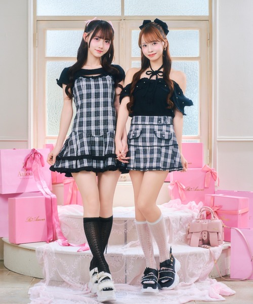 ReAmour(リアムール)の「ロゴ刺繍アンサンブルキャミワンピ(ワンピース・レディース・ピンク/ブラック系その他・FREE)」の5枚目の写真