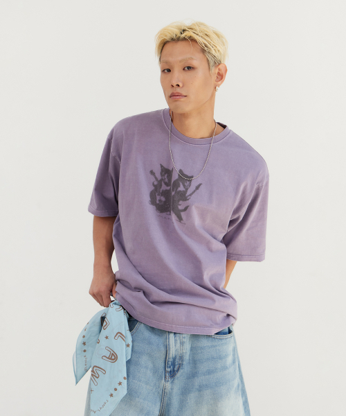 TONY LAWRENCE(トニーローレンス)の「ピグメントキャットグラフィック半袖Tシャツパープル(Tシャツ/カットソー・メンズ・その他・1/2)」の2枚目の写真