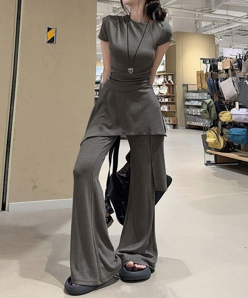 Miniministore(ミニミニストア)の「半袖Tシャツ スカート付パンツ上下セット(セットアップ・レディース・ダークグレー/ブラック・FREE)」の3枚目の写真