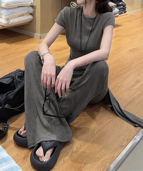 Miniministore(ミニミニストア)の「半袖Tシャツ スカート付パンツ上下セット(セットアップ・レディース・ダークグレー/ブラック・FREE)」の4枚目の写真