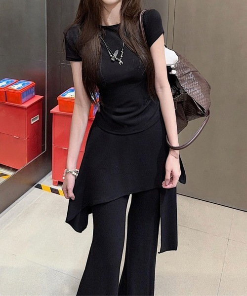 Miniministore(ミニミニストア)の「半袖Tシャツ スカート付パンツ上下セット(セットアップ・レディース・ダークグレー/ブラック・FREE)」の8枚目の写真