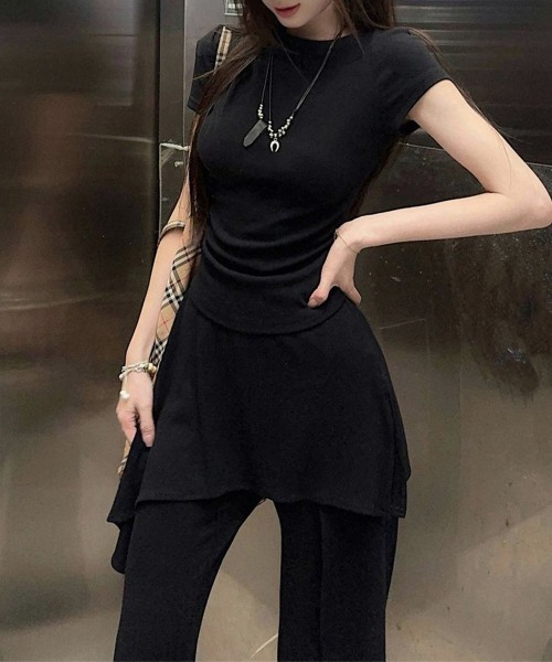Miniministore(ミニミニストア)の「半袖Tシャツ スカート付パンツ上下セット(セットアップ・レディース・ダークグレー/ブラック・FREE)」の18枚目の写真