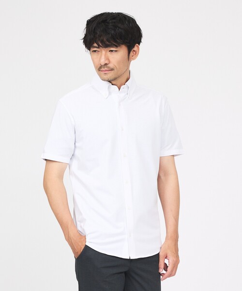 ABAHOUSE GRAY（アバハウスグレイ）の「【WEB限定】シルキー マイクロカノコ ボタンダウン 半袖シャツ（シャツ/ブラウス・メンズ・ホワイト/サックスブルー/グレイッシュベージュ/グレイッシュブルー・44/46/48/50）」の2枚目の写真