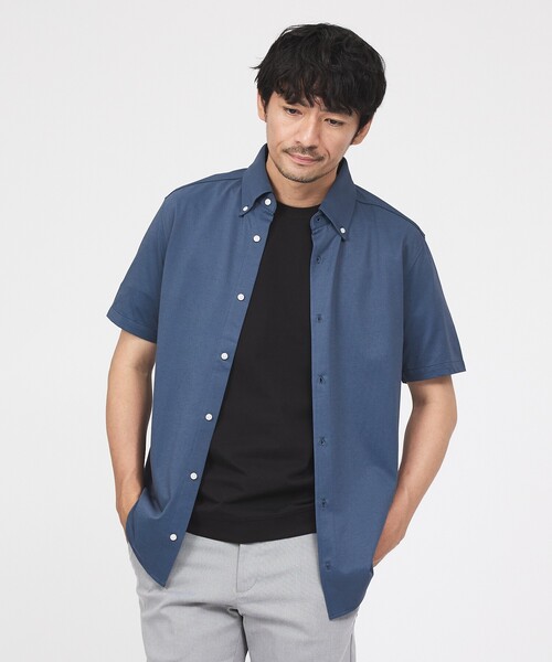 ABAHOUSE GRAY（アバハウスグレイ）の「【WEB限定】シルキー マイクロカノコ ボタンダウン 半袖シャツ（シャツ/ブラウス・メンズ・ホワイト/サックスブルー/グレイッシュベージュ/グレイッシュブルー・44/46/48/50）」の4枚目の写真