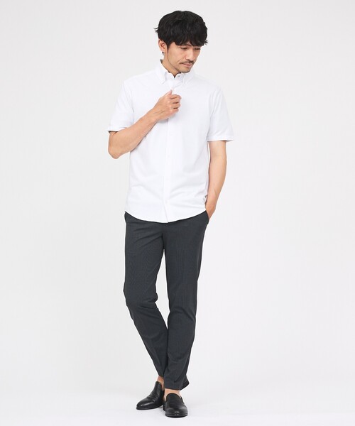 ABAHOUSE GRAY（アバハウスグレイ）の「【WEB限定】シルキー マイクロカノコ ボタンダウン 半袖シャツ（シャツ/ブラウス・メンズ・ホワイト/サックスブルー/グレイッシュベージュ/グレイッシュブルー・44/46/48/50）」の5枚目の写真
