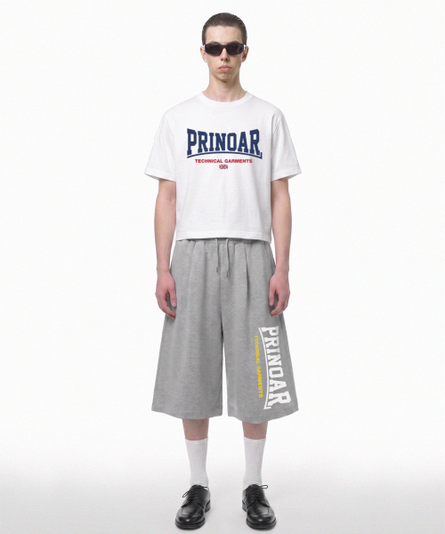 PRINOAR（プリノア）の「ボウタイロゴ02 シングルプリーツバミューダショーツ - メランジ（その他パンツ・レディース・グレー系その他・SMALL/MEDIUM/LARGE）」の2枚目の写真