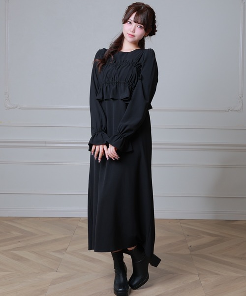 Anely（アネリー）の「シャーリング ビスチェ レイヤード ロング ワンピース（ワンピース・レディース・モカ/グレー/ブラック・FREE）」の6枚目の写真