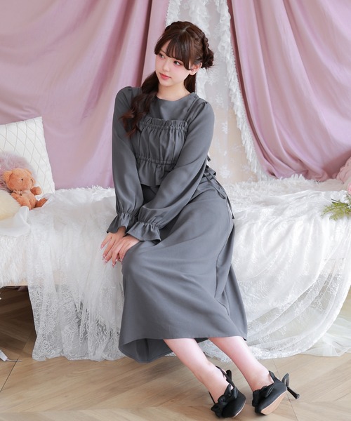 Anely（アネリー）の「シャーリング ビスチェ レイヤード ロング ワンピース（ワンピース・レディース・モカ/グレー/ブラック・FREE）」の12枚目の写真