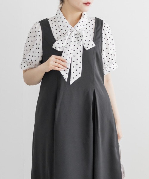 CLETTE(クレット)の「CLETTEオリジナルドット柄レイヤード風ワンピース(ワンピース・レディース・ベージュ/グレー/ブラック・LL/3L/4L)」の18枚目の写真