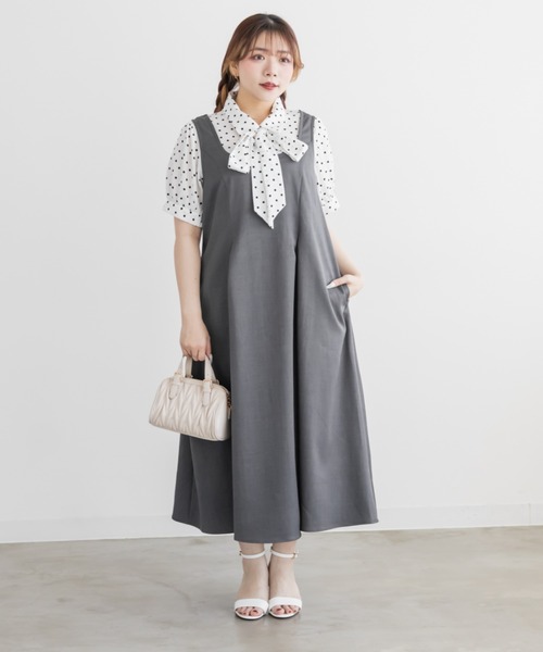 CLETTE(クレット)の「CLETTEオリジナルドット柄レイヤード風ワンピース(ワンピース・レディース・ベージュ/グレー/ブラック・LL/3L/4L)」の19枚目の写真