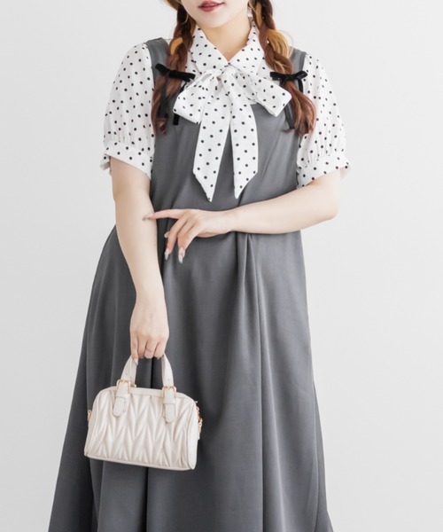 CLETTE(クレット)の「CLETTEオリジナルドット柄レイヤード風ワンピース(ワンピース・レディース・ベージュ/グレー/ブラック・LL/3L/4L)」の21枚目の写真