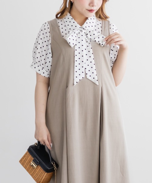 CLETTE(クレット)の「CLETTEオリジナルドット柄レイヤード風ワンピース(ワンピース・レディース・ベージュ/グレー/ブラック・LL/3L/4L)」の14枚目の写真