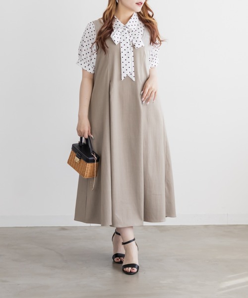 CLETTE(クレット)の「CLETTEオリジナルドット柄レイヤード風ワンピース(ワンピース・レディース・ベージュ/グレー/ブラック・LL/3L/4L)」の13枚目の写真