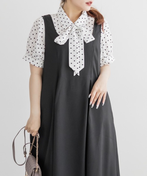 CLETTE(クレット)の「CLETTEオリジナルドット柄レイヤード風ワンピース(ワンピース・レディース・ベージュ/グレー/ブラック・LL/3L/4L)」の22枚目の写真