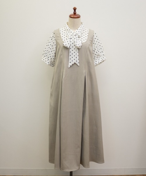 CLETTE(クレット)の「CLETTEオリジナルドット柄レイヤード風ワンピース(ワンピース・レディース・ベージュ/グレー/ブラック・LL/3L/4L)」の16枚目の写真