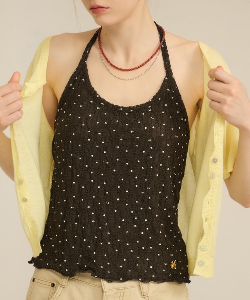 hazyl（ヘイジル）の「lace halter tank / レースホルタータンク（タンクトップ・レディース・オフホワイト/ブラウン系その他・フリー）」の2枚目の写真