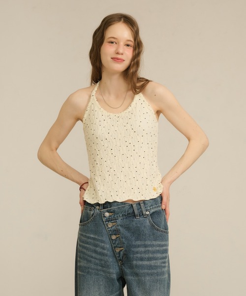 hazyl（ヘイジル）の「lace halter tank / レースホルタータンク（タンクトップ・レディース・オフホワイト/ブラウン系その他・フリー）」の4枚目の写真