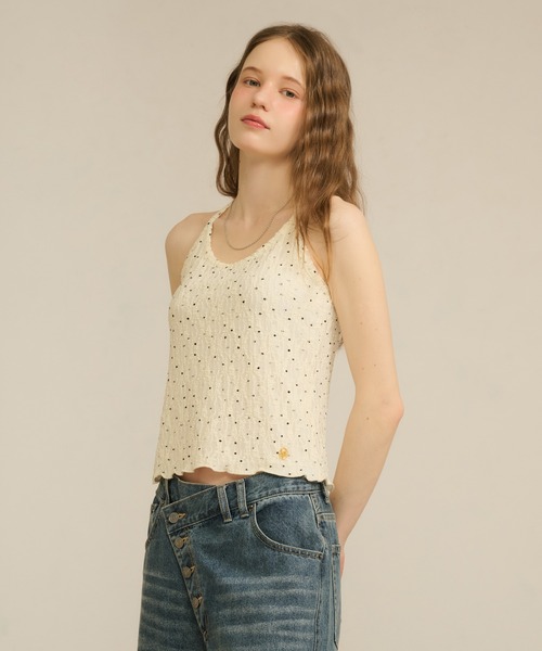 hazyl（ヘイジル）の「lace halter tank / レースホルタータンク（タンクトップ・レディース・オフホワイト/ブラウン系その他・フリー）」の5枚目の写真