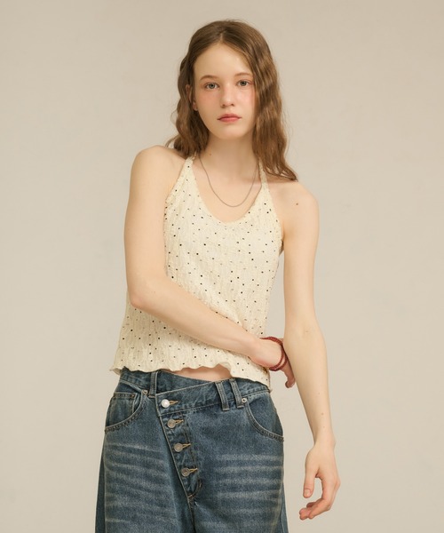 hazyl（ヘイジル）の「lace halter tank / レースホルタータンク（タンクトップ・レディース・オフホワイト/ブラウン系その他・フリー）」の8枚目の写真