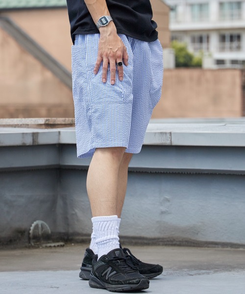 Liberaiders(リベレイダース)の「Liberaiders/リベレイダース COOLMAX SHORTS シアサッカー イージーショーツ ハーフパンツ ストレッチ 通気性 軽量 速乾性 メンズ 秋服 2026年秋冬(その他パンツ・メンズ・ブラック/ストライプ・S/M/L)」の15枚目の写真