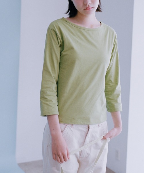 shesaidthat(シーセッドザット)の「shesaidthat / クロップドスリーブTシャツ - 3/4 Sleeve Tee(Tシャツ/カットソー・レディース・ライトグリーン/ワイン/ピンク/ネイビー・SMALL/MEDIUM)」の11枚目の写真