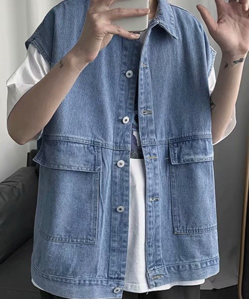 KELVIN(ケルヴァン)の「Work Pocket Denim Vest ワークポケットデニムベスト(ベスト・メンズ・ブラック/ライトインディゴブルー・LARGE/MEDIUM)」の3枚目の写真