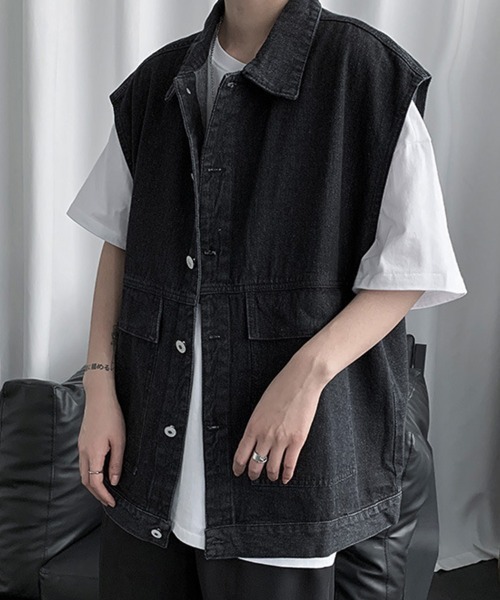 KELVIN(ケルヴァン)の「Work Pocket Denim Vest ワークポケットデニムベスト(ベスト・メンズ・ブラック/ライトインディゴブルー・LARGE/MEDIUM)」の6枚目の写真