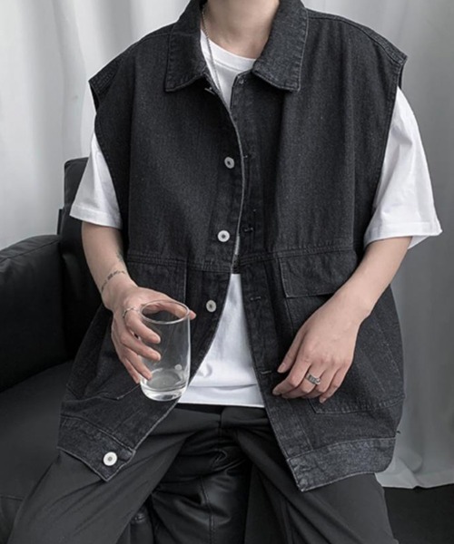 KELVIN(ケルヴァン)の「Work Pocket Denim Vest ワークポケットデニムベスト(ベスト・メンズ・ブラック/ライトインディゴブルー・LARGE/MEDIUM)」の8枚目の写真