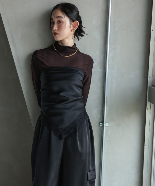 Callarus（カラルス）の「レースサテン大判スカーフ付サテンカーゴイージーパンツ［Callarus］（その他パンツ・レディース・チャコール/ブラック・L/M/S/3L/LL）」の9枚目の写真