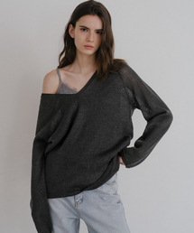 Paper v-neck knit [KNSS10KN04]_Charcoal