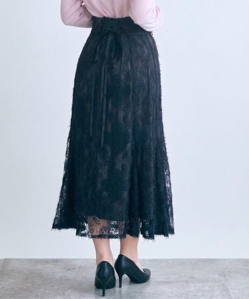 marun(マルン)の「<大きいサイズ>起毛レースマーメイドスカート marun(スカート・レディース・ブラック/ピンク・L/3L/LL/5L/4L)」の1枚目の写真