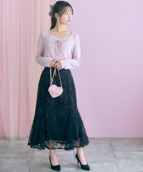 marun(マルン)の「<大きいサイズ>起毛レースマーメイドスカート marun(スカート・レディース・ブラック/ピンク・L/3L/LL/5L/4L)」の4枚目の写真