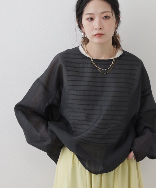FUNALIVE(ファンアライブ)の「SIWALY fluid 薄手のプルオーバーシャツ 長袖(シャツ/ブラウス・レディース・ブラック/グリーン・FREE)」の16枚目の写真