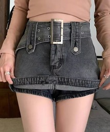 ワイドベルトアイレットデニムミニスカート