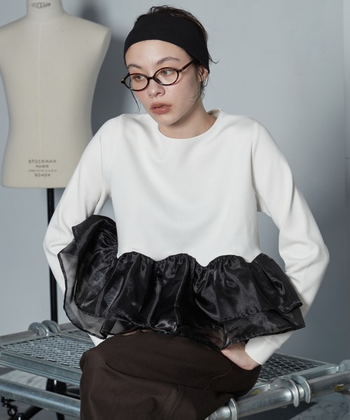 OFROOM(オフルーム)の「【2026秋冬新作】Sheer Peplum Long Sleeve|シアーペプラムロングスリーブ(Tシャツ/カットソー・レディース・ブラック系1/ブラック系/ホワイト系1/ブラック/グレー/アイボリー/ホワイト系・FREE)」の1枚目の写真