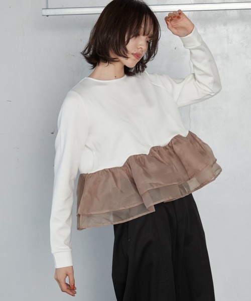OFROOM(オフルーム)の「【2026秋冬新作】Sheer Peplum Long Sleeve|シアーペプラムロングスリーブ(Tシャツ/カットソー・レディース・ブラック系1/ブラック系/ホワイト系1/ブラック/グレー/アイボリー/ホワイト系・FREE)」の3枚目の写真