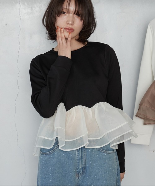 OFROOM(オフルーム)の「【2026秋冬新作】Sheer Peplum Long Sleeve|シアーペプラムロングスリーブ(Tシャツ/カットソー・レディース・ブラック系1/ブラック系/ホワイト系1/ブラック/グレー/アイボリー/ホワイト系・FREE)」の5枚目の写真