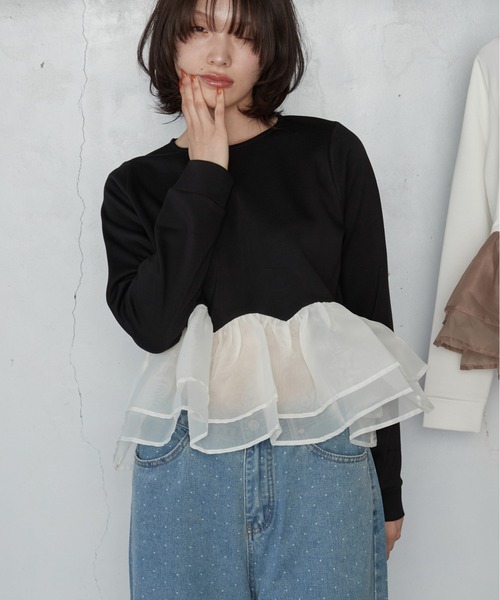 OFROOM(オフルーム)の「【2026秋冬新作】Sheer Peplum Long Sleeve|シアーペプラムロングスリーブ(Tシャツ/カットソー・レディース・ブラック系1/ブラック系/ホワイト系1/ブラック/グレー/アイボリー/ホワイト系・FREE)」の9枚目の写真